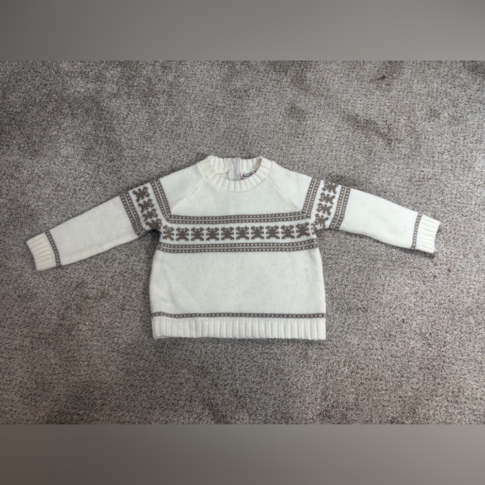 Vintage Fair Isle Sweet Cream Acrylic Vintage Baby Sweater Neutral Toddler 24 mo